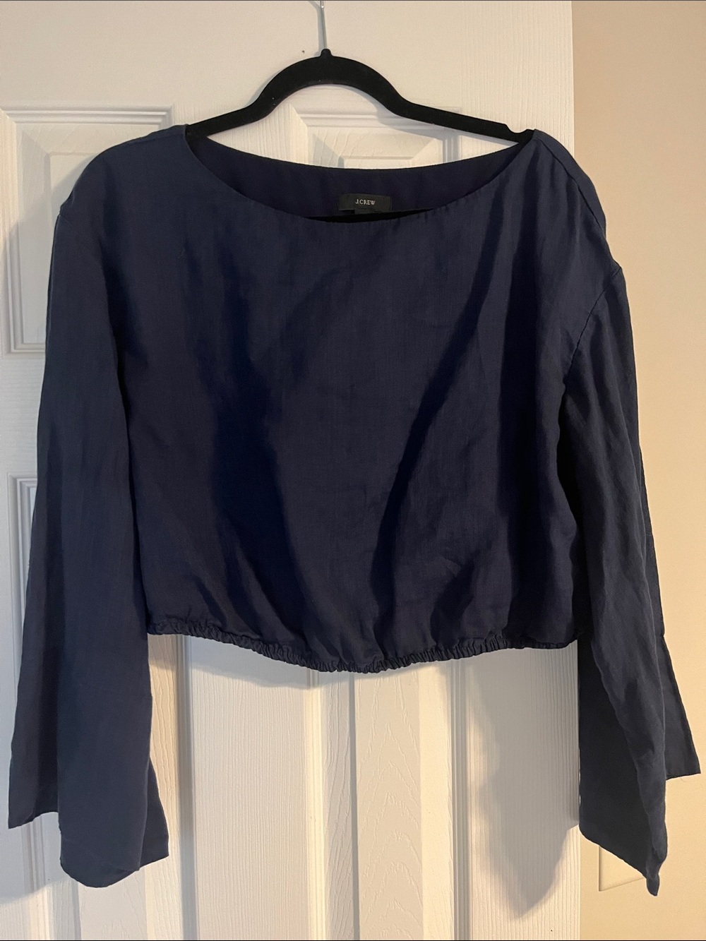 J. Crew Navy Long-Sleeve Boatneck Cropped Top